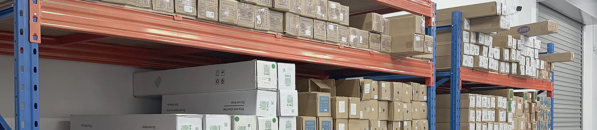 Roll and sheet material storage area in the workshop