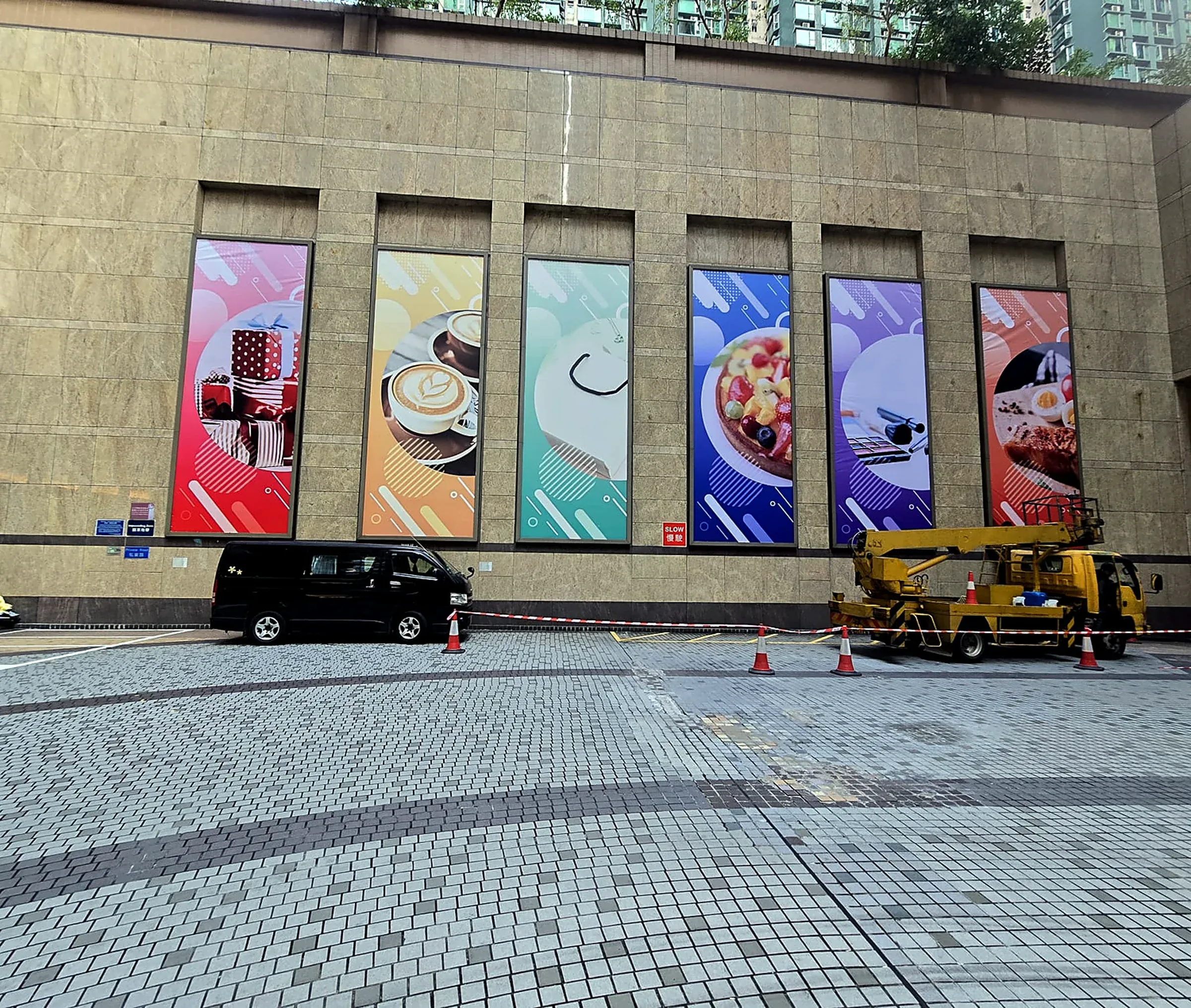Commercial large-format lightbox display and exterior graphics